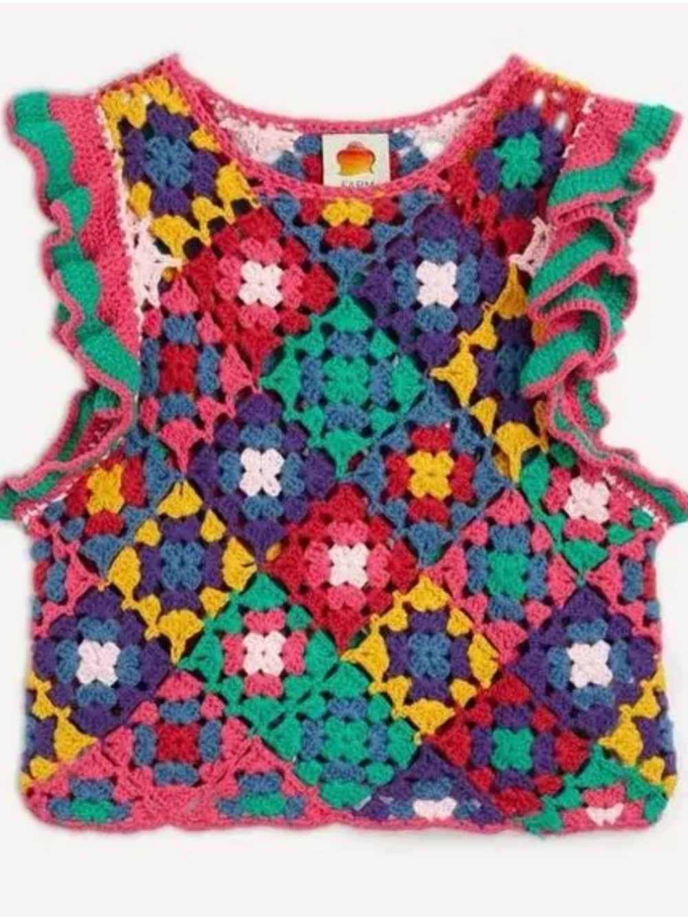 FARM Rio Crochet Square Vest Red Multi Butterfly Sleeves Size S - Picture 4 of 13